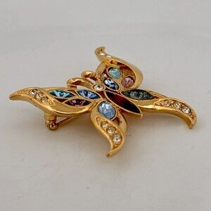 Stunning multicolored crystal butterfly gold tone brooch pin